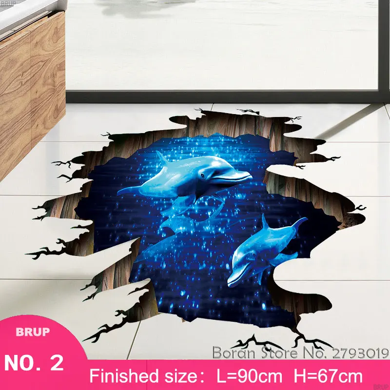 02(buy 2 save 1usd) 7 видов наклейки на пол с дельфином, морские животные, 3D наклейки на стену, для спальни, для дома, настенные наклейки, виниловые обои, водонепроницаемые - Цвет: 02(buy 2 save 1usd)