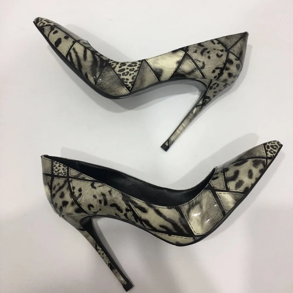 Женские туфли лодочки из блестящей кожи с леопардовым принтом Офисные женские на