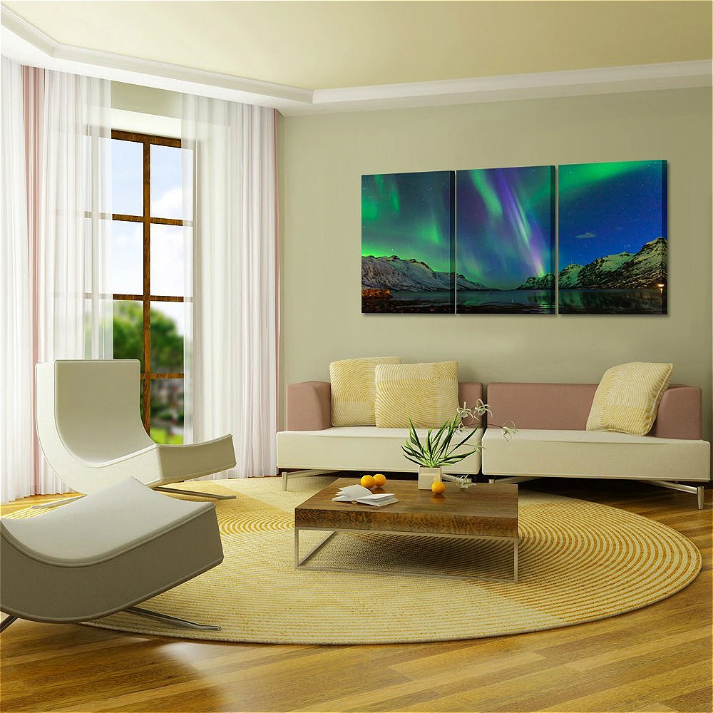 

Green Modern Bathroom Picture Wall Decor Aurora Borealis Iceland Landscape Northern Light Painting Canvas Prints Wall Art Poster