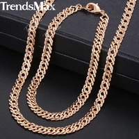 womens jewelry set 585 rose gold color bracelet necklace set hammered venitian chain wholesale dropshipping jewelry 5 5mm kcs03