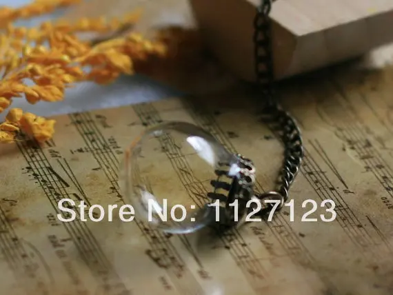 

Free shipping!!! 30 Set 12mm opening glass globe vials necklace pendant, glass bottles, come with bronze cap, necklace chain