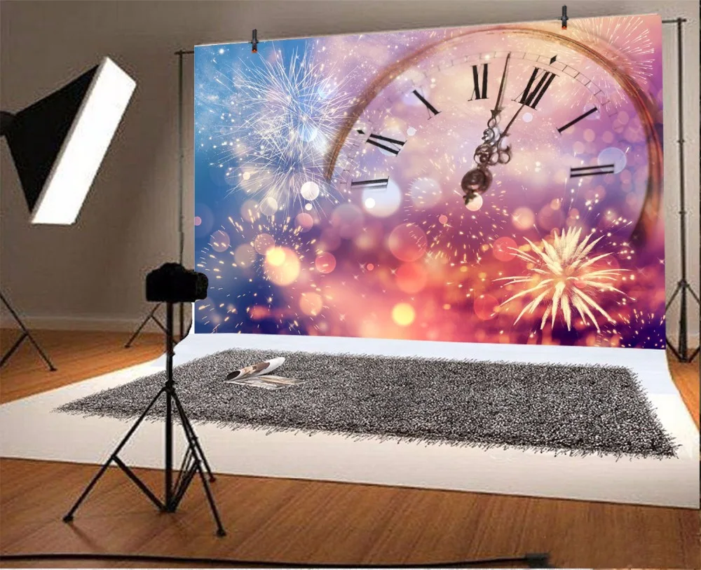 Laeacco Happy New Year Firecrakers Clock Ceremony Party Light Bokeh Photo Backgrounds Photography Backdrops For Studio | Электроника