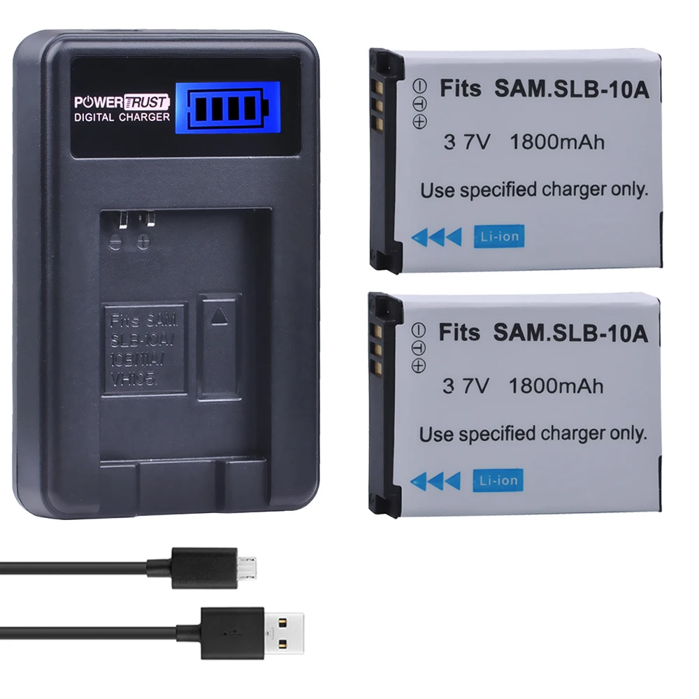 

2Pcs SLB-10A SLB10A SLB 10A Camera Battery + LCD USB Charger for Samsung EX2F WB150F WB250F WB350F WB750 WB800F WB500 WB550 HZ10