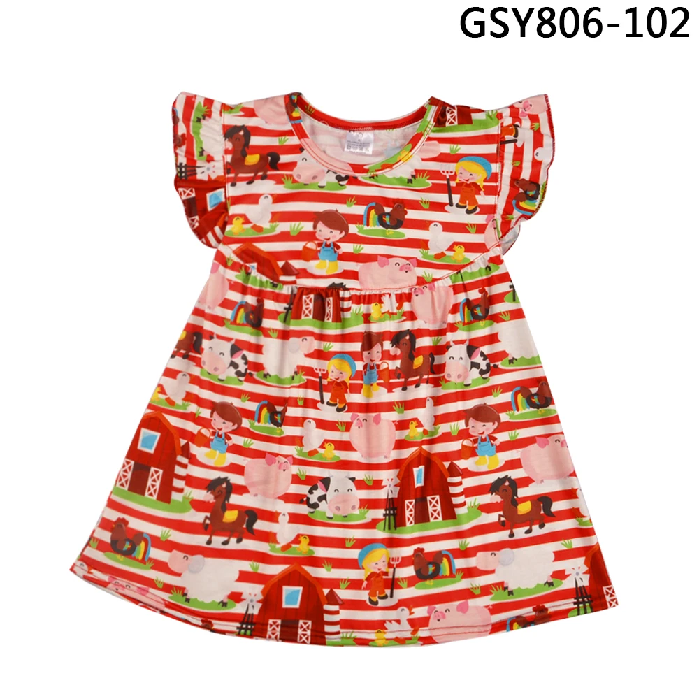Wholesale High Quality Boutique Remake Floral Dress Fashion Flutter Sleeve Girl Summer Cotton Children Clothing | Детская одежда и