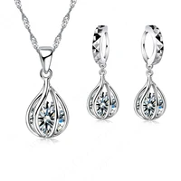 fashion popular jewelry set for women shiny crystal stone 925 sterling silver pendant necklace hoop earring party gift