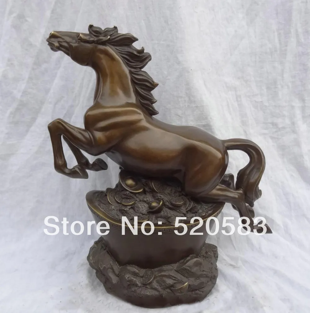 15 &quotКитайский Чистая Бронзовый Место Богатство Фэншуй JiXiang Статую Коня На YuanBao |