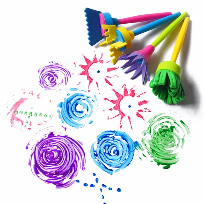 

4Pcs/set Graffiti Rotate Spin Sponge Brush Handle Art DIY Painting Tools Funny Colorful Flower Pattern Drawing Educational Toys