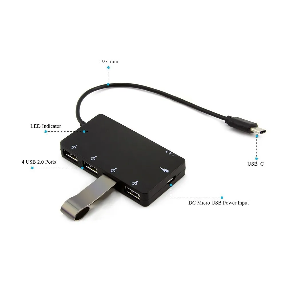 Концентратор type C 4 порта концентратор Высокоскоростной OTG USB hub разветвитель 2 0
