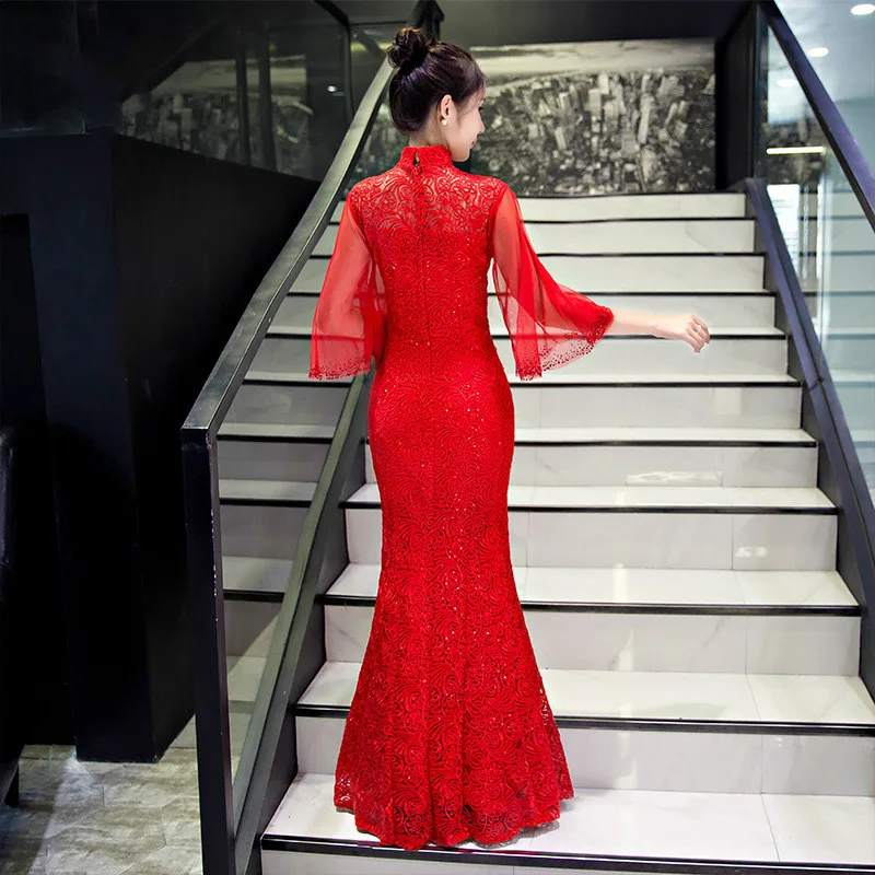 Длинное китайское свадебное платье для женщин модное вечернее Qipao в традиционном