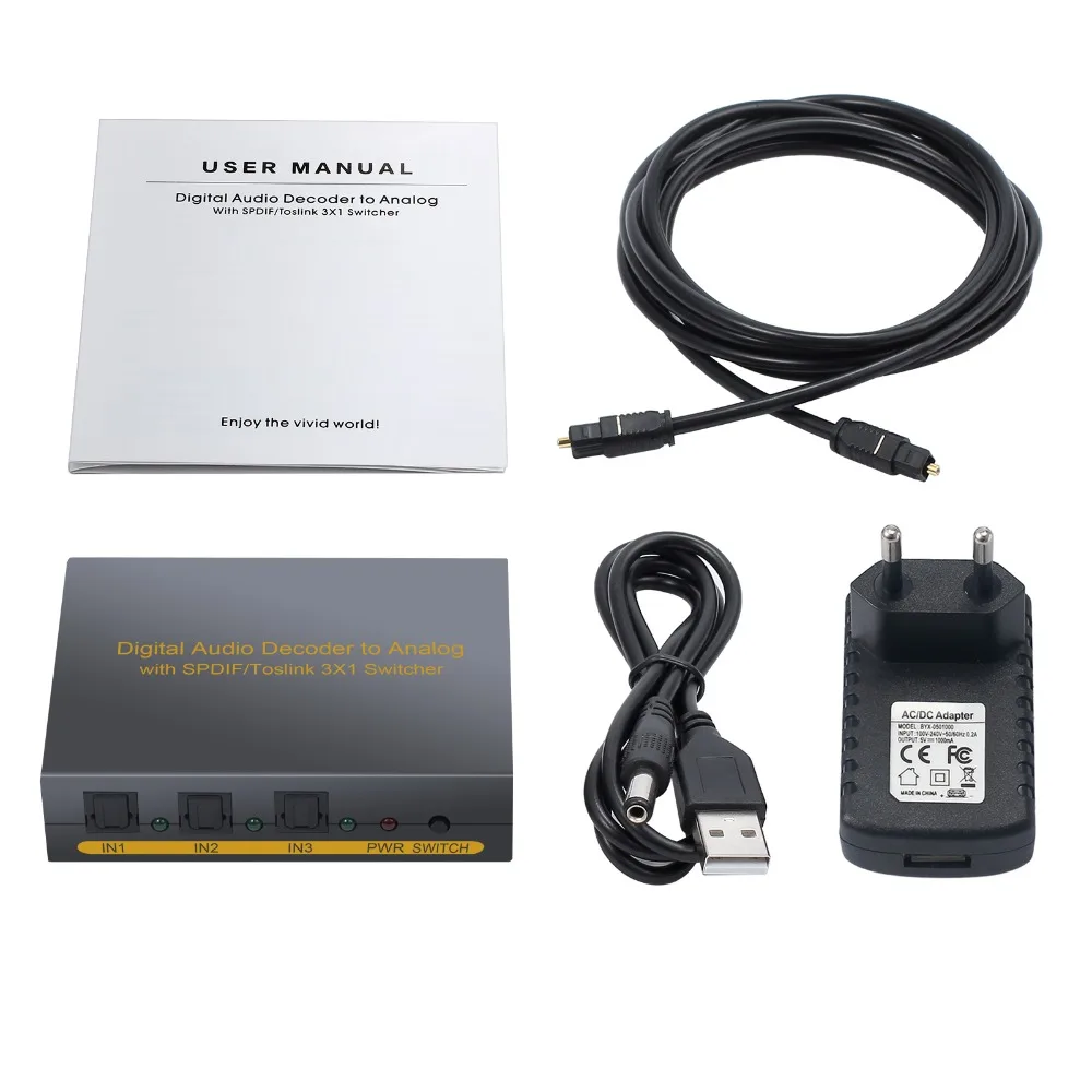 3 портовый оптический SPDIF Toslink на L/R RCA 5 мм стерео аудио с оптическим