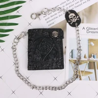 thinkthendo vintage skull leather wallet with anti theft chain men bifold id credit card holder with key chain