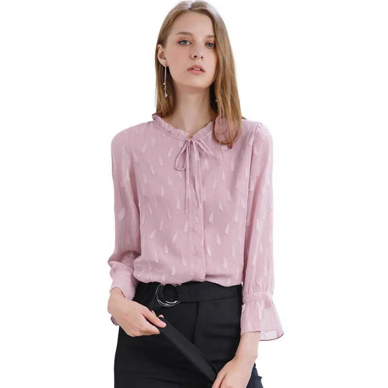 Женская шифоновая блузка Onlyplus свободная розовая с длинным рукавом и цветочной