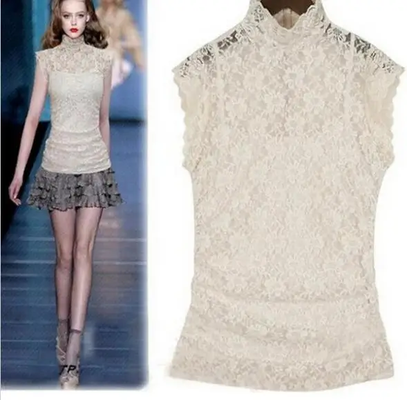 Plus Size 6XL Oversize Customized Women Lace Vintage Top Blouses Sleeveless Lady Stretchable Shirts Fashion 2014 new summer tops | Женская