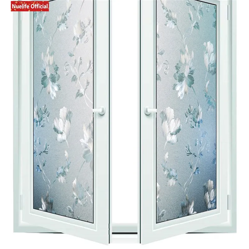 

Peony pattern electrostatic frosted glass film bathroom living room office window opaque sliding door glass UV protection film