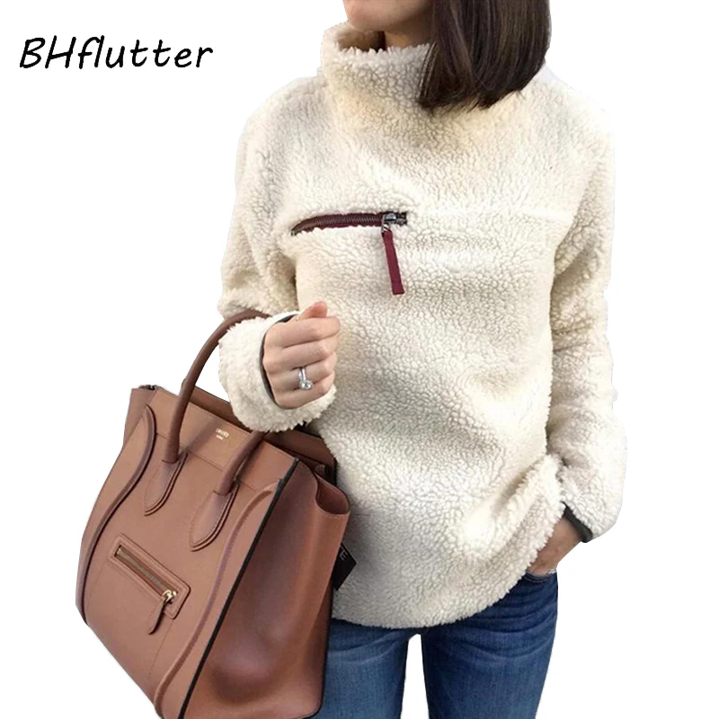 2020 свитер от BHflutter с высоким воротником Женский флисовый Повседневный пуловер