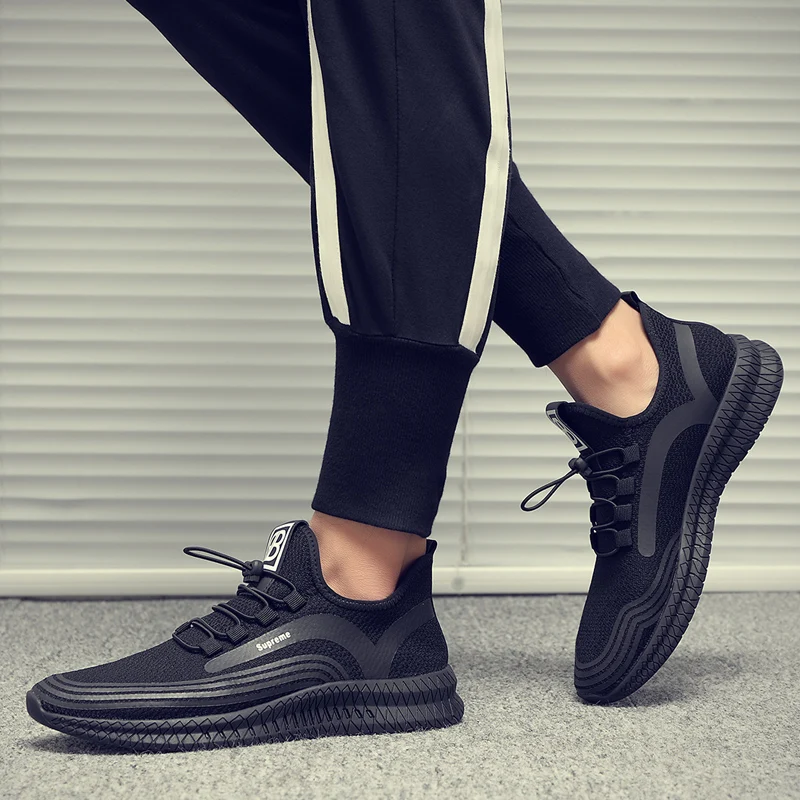 Men's shoes summer 2019 new fashion sports running breathable fly weave all-purpose mesh black | Обувь
