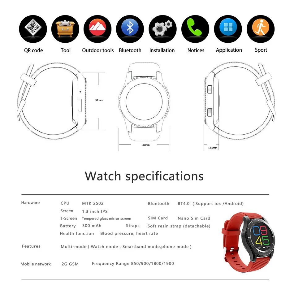 

[Dropshipping] DTNO.I G8 Samrt Watch Support SIM Bluetooth 4.0 Smartwatch Resin Strap Call Message Reminder Heart Rate Monitor