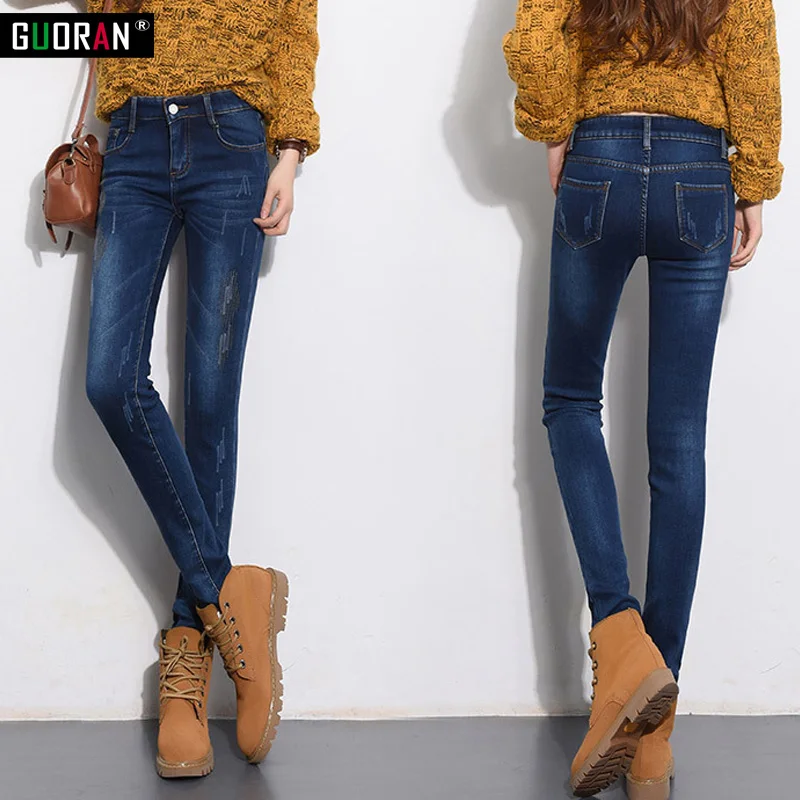 Кашемировые зимние теплые растягивающиеся джинсы с высокой талией женские