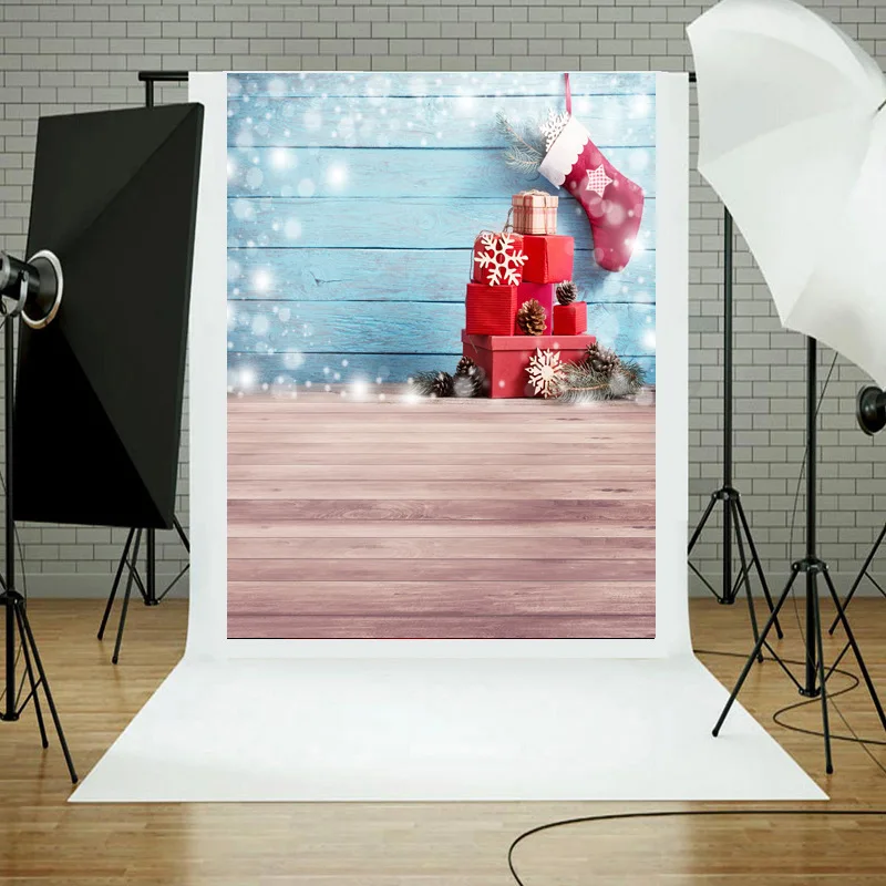 Рождественский Чулок Подарки фоны для фотосъемки детей деревянное освещение