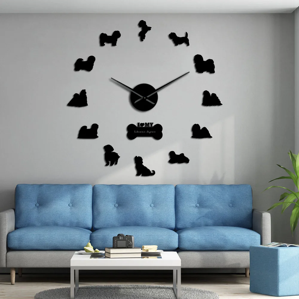 Lhasa Apso DIY Декор стен наклейки гигантские настенные часы бородатый лев собака