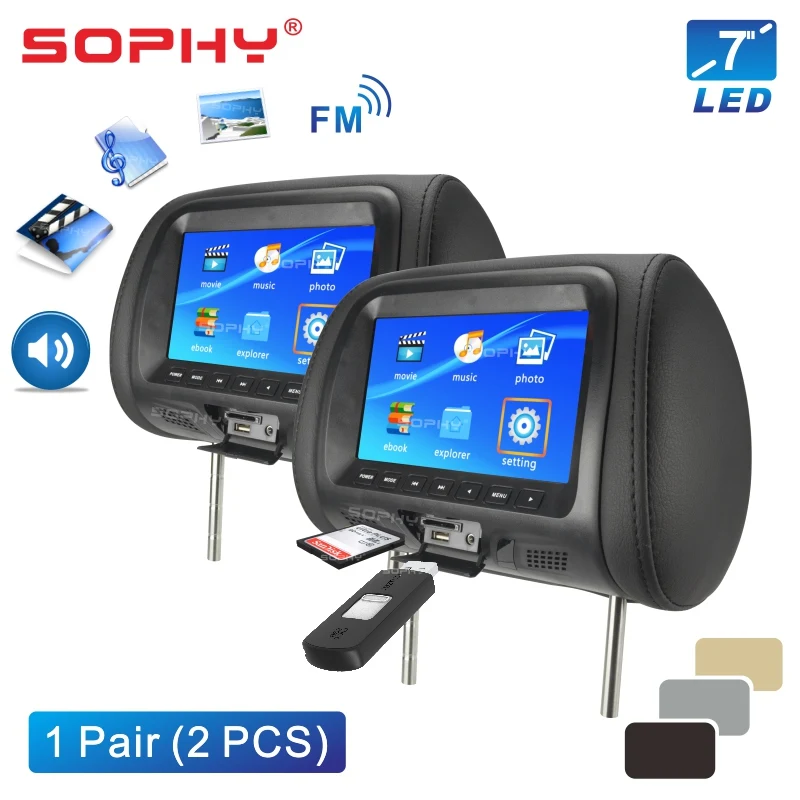 Одна пара 7 дюймов Автомобильный подголовник монитор TFT LED экран Подушка с AV USB SD MP5
