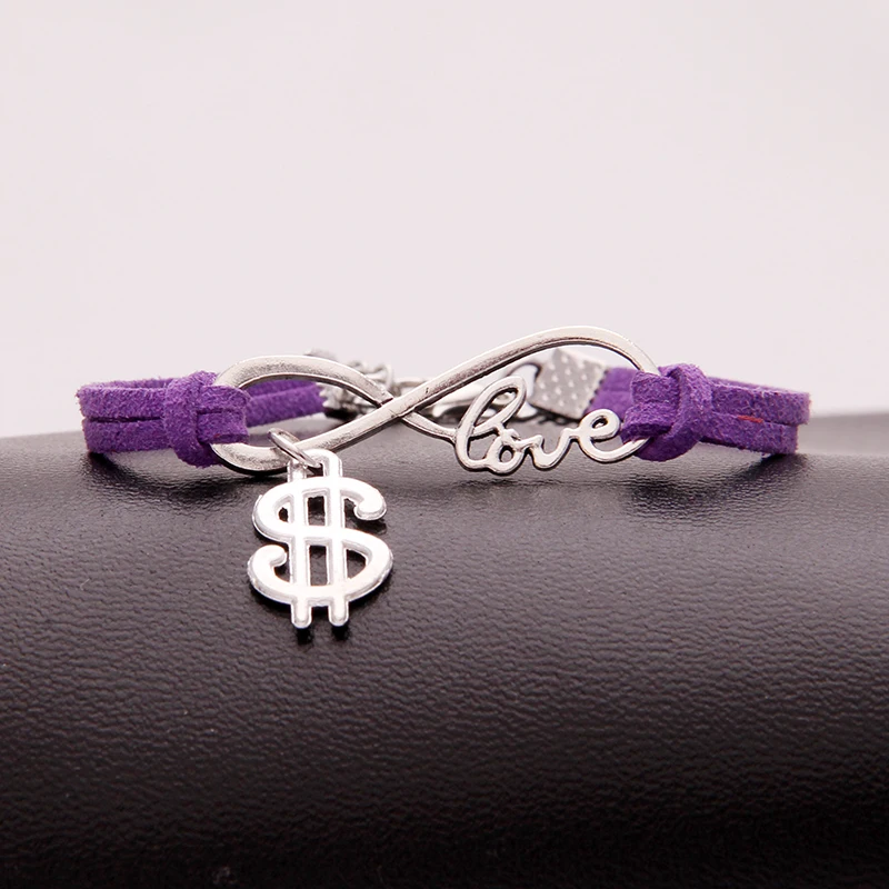 NCRHGL Infinity Love Money Charm Bracelet Bangles Dollars Leather Braided Bracelets For Women Men Jewelry Christmas Drop Ship | Украшения и