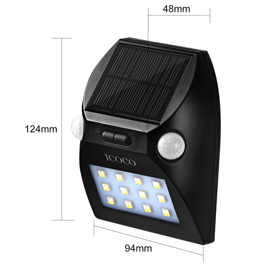 ICOCO 12LED Outdoor Motion Sensor Solar Lights Wide Angle Design with White &amp Red Color Adjustable Brightness 2 Heads | Освещение