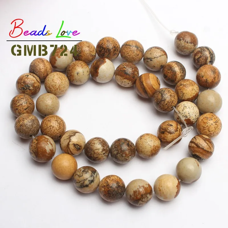 Picture Jasper Натуральный камень гранат бирюза лазурит Круглые бусины для самостоятельного изготовления ювелирных изделий браслет 4 6 8 10 12 мм выбрать размер 15'' - Цвет: Picture Jasper