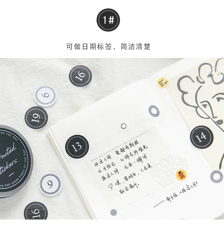 100pcs/box number round Journal Decorative Iron box Stickers set Scrapbooking Stick Label Diary Stationery Album Vintage Sticker