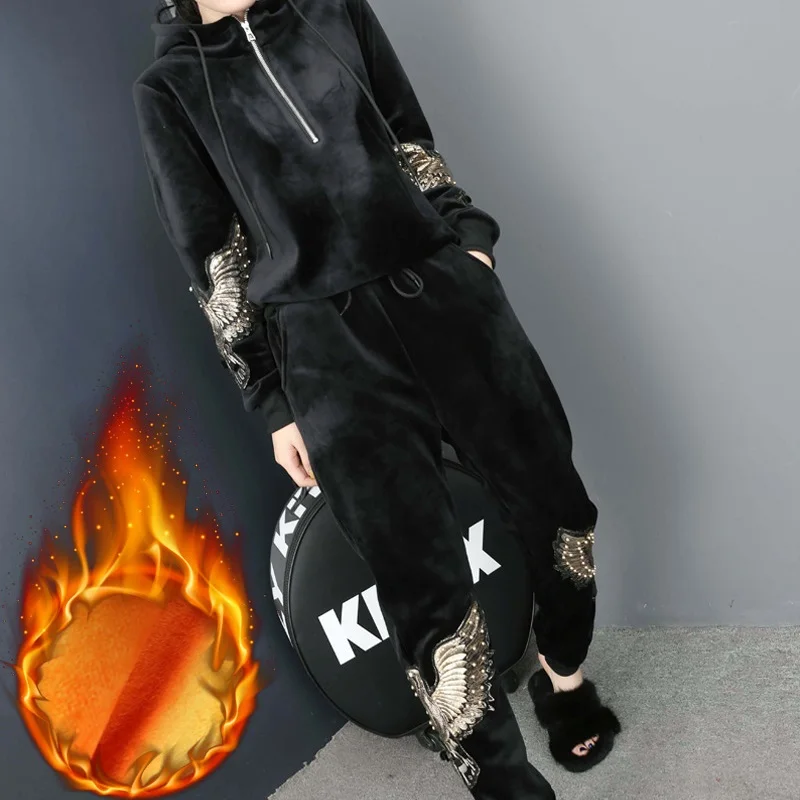 Осенне зимняя одежда вельветовый спортивный костюм костюмы женский комплект 2