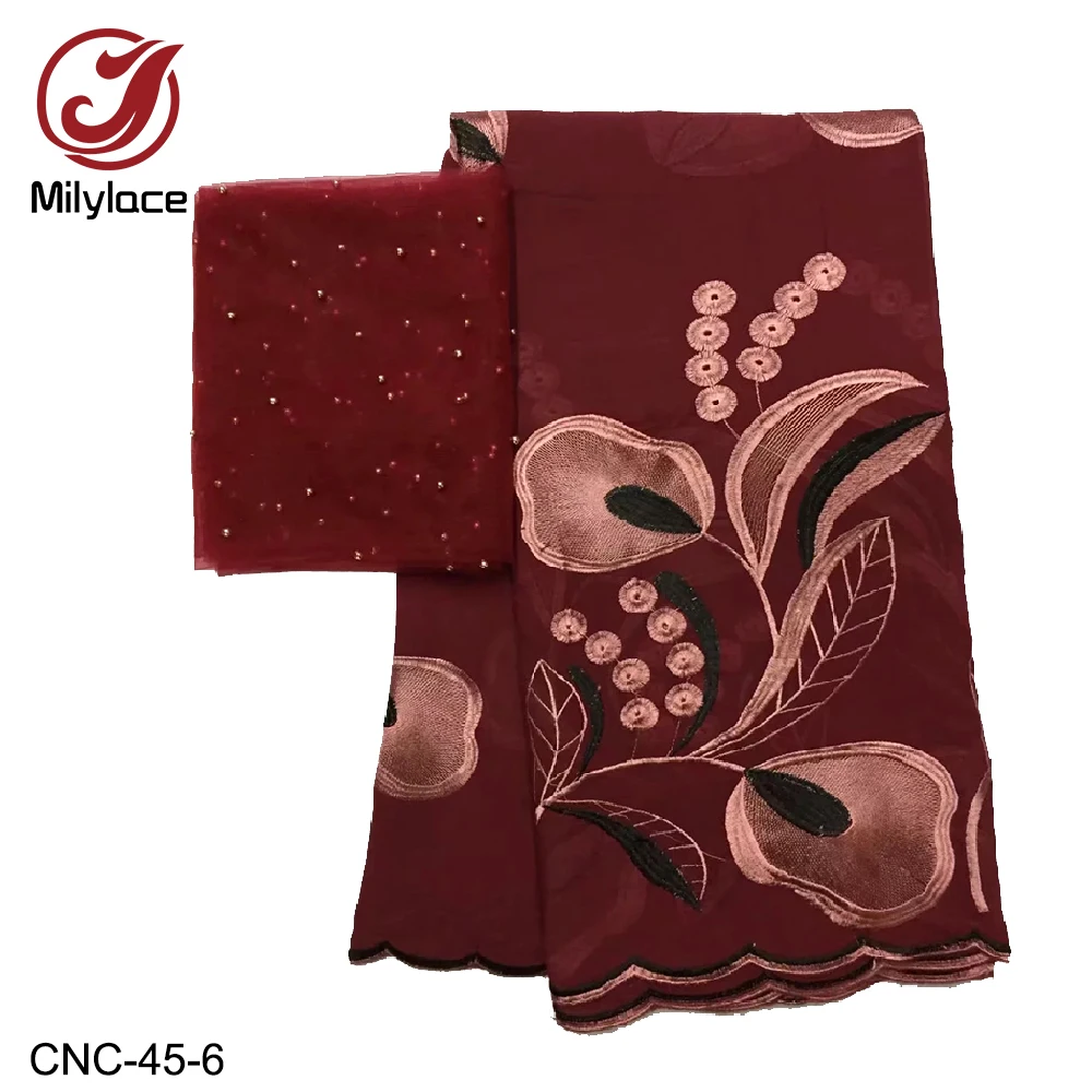 

Milylace new coming african swiss cotton lace fabric 2 in 1 design with 2 yards tulle lace nigerian voile lace fabric CNC-45