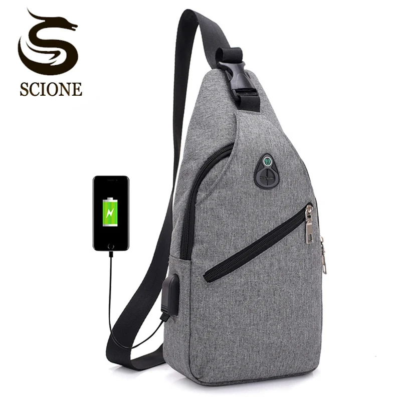 Мужская нагрудная сумка из Оксфорда с usb зарядкой повседневные сумки через плечо