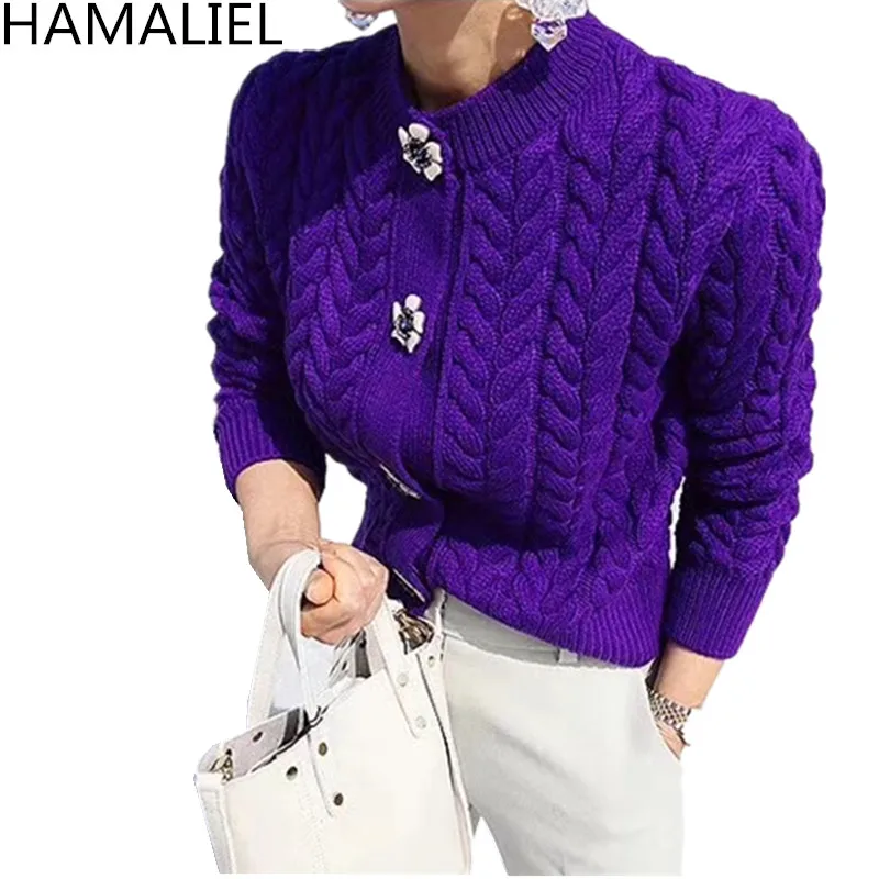 HAMALIEL осенние женские кардиганы мода длинный рукав однобортный вязаный шерстяной Женский Повседневный тонкий элегантный свитер пальто