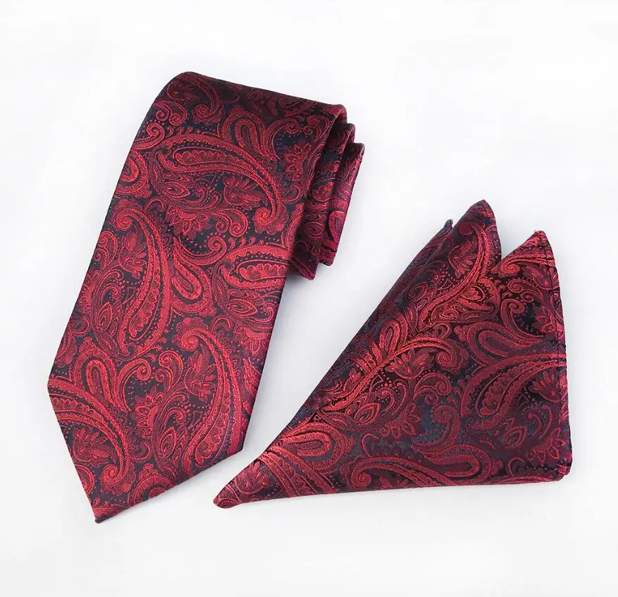 Gusleson 8 см классический галстук Hanky набор для мужской, карманный, квадратный плед Пейсли Цветочные жаккардовые галстуки для мужчин галстук платок Набор - Цвет: 12