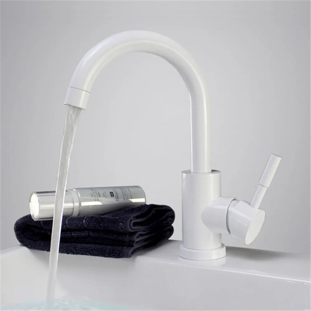 black and white color 304 stainless steel polished bathroom basin mixer dual sink rotatable basin faucet kitchen mixer free global shipping