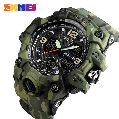 Green Camo SKMEI Топ Роскошные военные армейские камуфляжные спортивные часы мужские кварцевые цифровые водонепроницаемые спортивные часы мужские relogios masculino наручные часы - Цвет: Green Camo