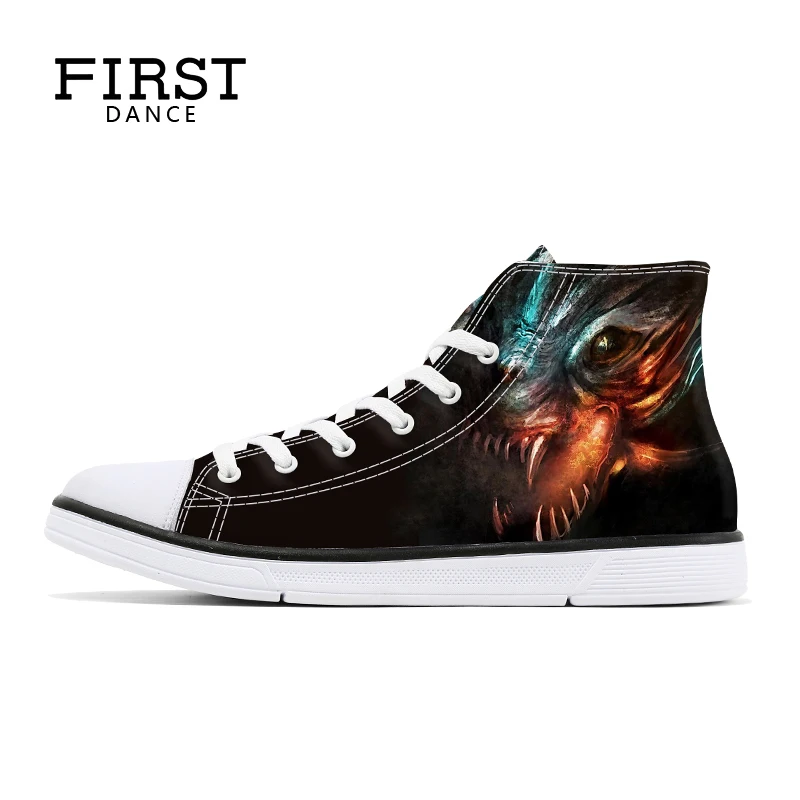 FIRST DANCE Black Fashion Skull High Top Classic Canvas Shoes Men Luxury Brand Casual Custom 3D Print Dropshipping Spring | Обувь