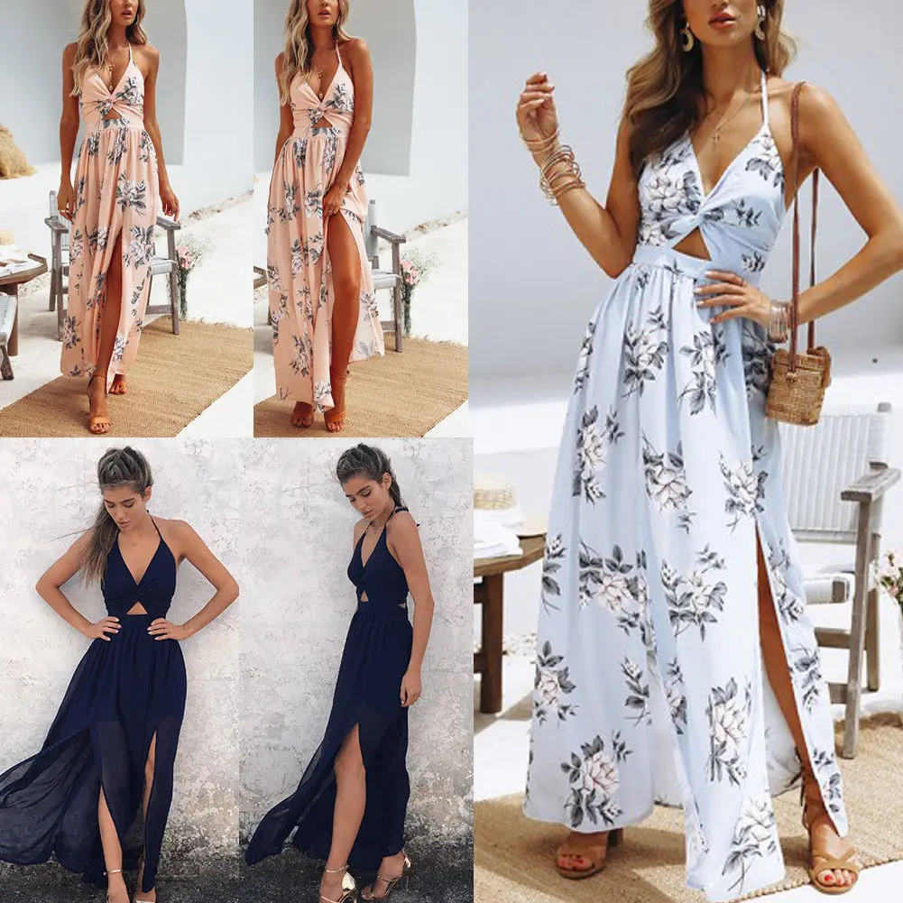 Для женщин Лето Boho шифон вечернее пляжное платье длинные платья макси Сарафан |