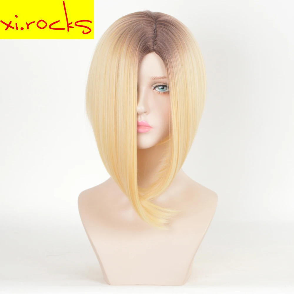 

3483 Xi.Rocks 39cm Medium Straight Bob Synthetic High Temperature Fiber Hair Light Brown Party Wig For Women