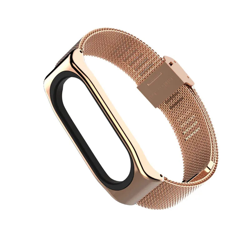 Rose Gold Браслет mi jobs, ремешок для Xiaomi mi, браслет 4, 3, браслет mi Band, 3, металлический браслет, браслет из нержавеющей стали - Цвет: Rose Gold