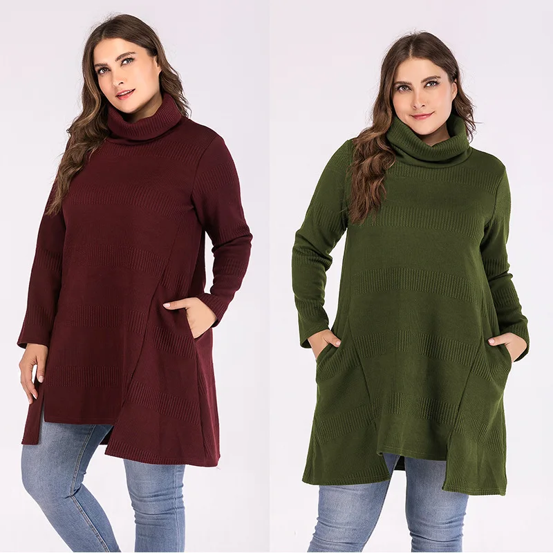 2019 XL Big size turtleneck sweater women pullover oversized pull femme plus tops knitwear long knitted winter | Женская одежда
