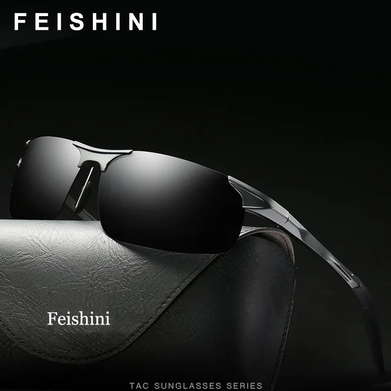 Качественные Алюминиевые солнцезащитные очки FEISHINI, Мужские поляризационные очки UV400 для вождения автомобиля, тактические желтые солнцезащитные очки, защита от УФ лучей для рыбалки