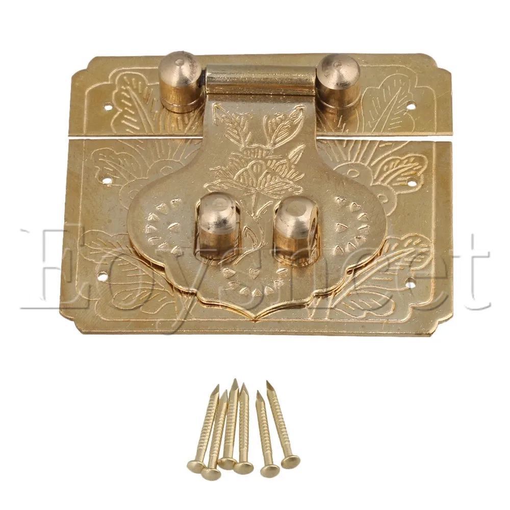

60x50mm Brass Carved Flowers Latch Lock Catch for Jewelry Box Wooden Box