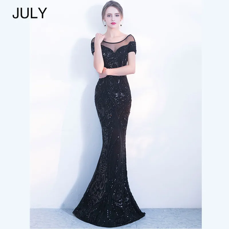 Женское длинное платье с открытой спиной JULY Черное вечернее блестками 2019|Женские