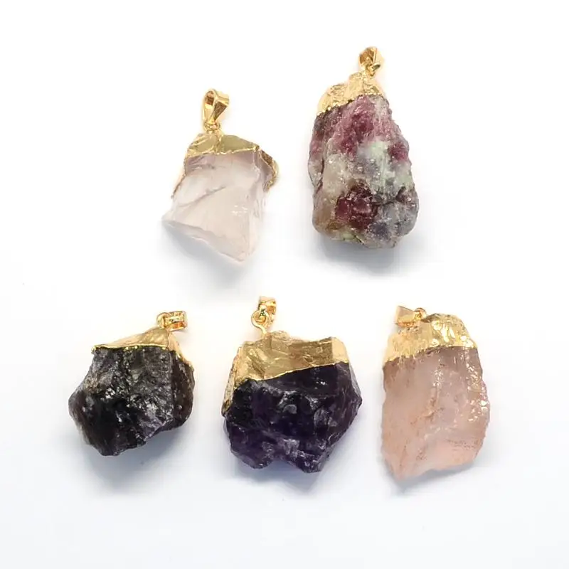Plated Natural Crystal Pendants and Labradorite with Golden Tone Brass Findings Mixed Stone 30~38x15~30x12~20mm | Украшения и