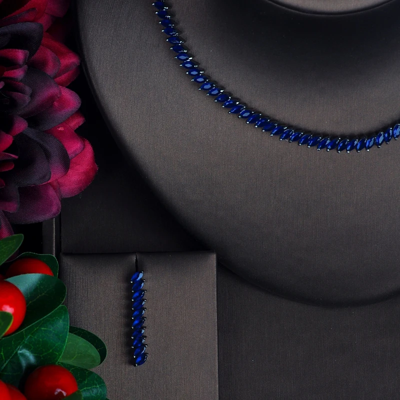 HIBRIDE Brilliant Marquise Cut кубического циркония украшения с синим камнем наборы сережек