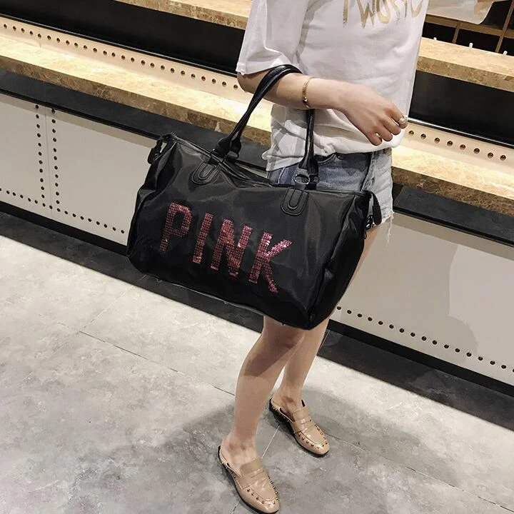 WOBAG Мужская черная Дорожная сумка, модная розовая сумка на плечо с блестками, женская сумка, женская переносная сумка на выходные, водонепроницаемая сумка для стирки