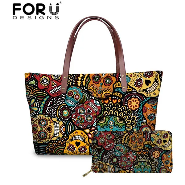 FORUDESIGNS/сумки и кошелек для женщин сахарный череп печати 2 шт./компл. сумки Дамская мода плечо сумка для женщин ручная сумка - Цвет: YQ3446ALZ21