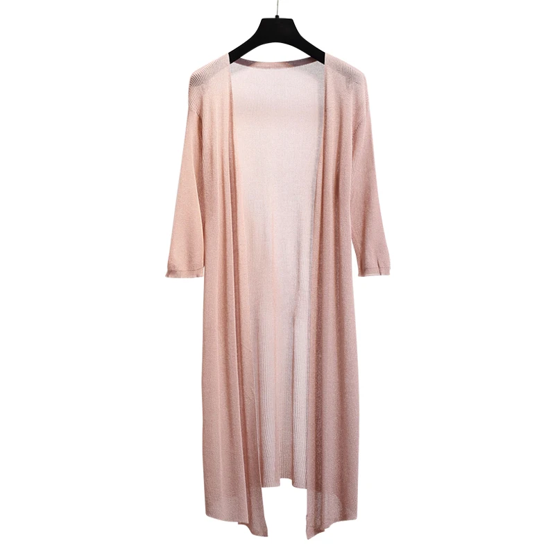 gkfnmt Women Summer Cardigan 2018 New Three Half Sleeve Casual Thin Coat Loose Long Knit Sun Protection Tops Ice silk |