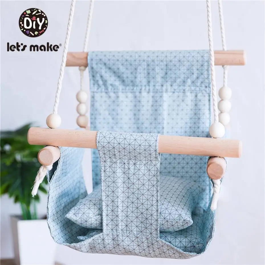 blue Парусиновое детское кресло-качалка, подвесное деревянное детское кресло для детского сада, игрушка для улицы в помещении, маленькая корзина, качающееся кресло-качалка, детская игрушка - Цвет: blue